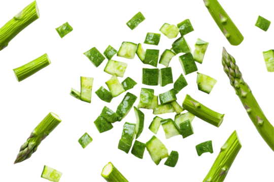 Emerald Feast Sliced zucchini  asparagus scattered against an endless midnight canvas