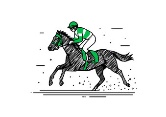 Fototapeta premium Jockey riding a horse, energetic vector illustration with speed lines, racing silks