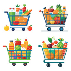 Shopping cart icon set with trolley, basket, and cart symbols for online shop and e-commerce design