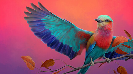 Obraz premium Colorful Bird with Spread Wings against Gradient Background