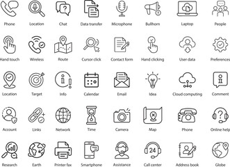 Icon Set, Vector Illustration of Communication and Technology Icons on White Background.