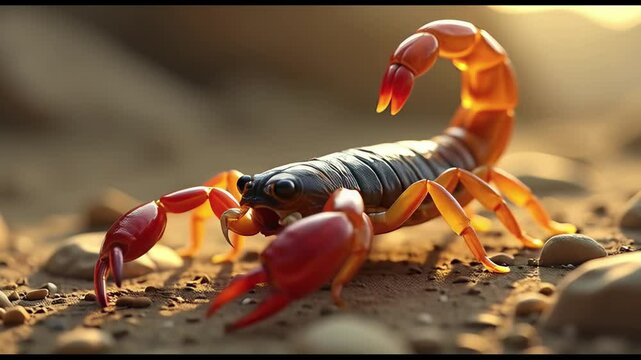 Slow pan right over a scorpion scuttling over rocky terrain high quality 4k video