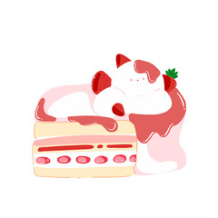 Strawberry Cream Cake Hand Drawn Cartoon