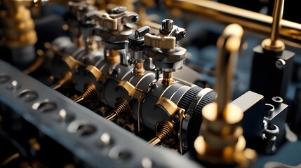 Fototapeta premium A close up of a pipe with a gold finish. The pipe is made of brass and has a gold finish