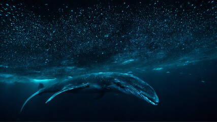 Fototapeta premium Majestic whale swimming beneath a starry surface