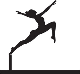 Naklejka premium Silhouette of a Female Athlete Hurdling: Black and White Vector Illustration of a Woman Jumping Over a Hurdle in a Sports Competition