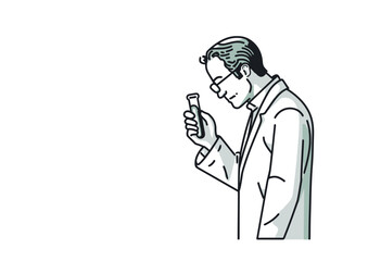 Scientist examining a test tube, sleek vector illustration with glowing liquid, lab coat wrinkles, and precise details