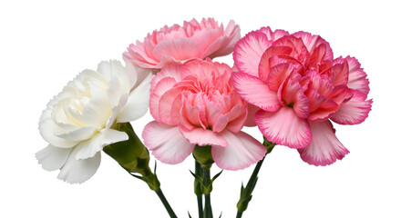 Close Up Photography of Carnation Flowers in White Pink and Red Colors against White Background