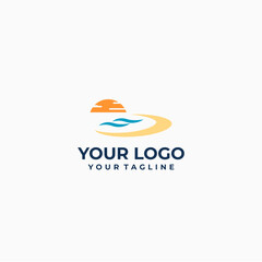 Minimalist Beach Logo with Palm Tree and Waves
