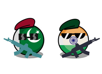 An illustration of cute character of India vs Pakistan Military Conflict Vector - Countryball Style Illustration, Praya, Central Lombok, may 9 2025