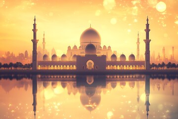 Naklejka premium Grand Mosque Abu Dhabi Sunset Reflection Beauty