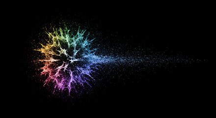Colorful Water Splash Against Black Background Depicting Energy and Fluid Motion in Abstract Art