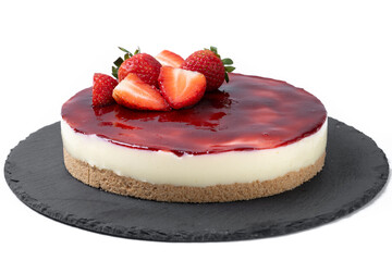 cheesecake with strawberries isolated on white background