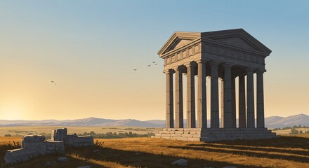 Obraz premium Ancient Greek Temple at Sunset A Digital Rendering of Classical Architecture