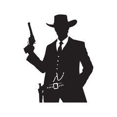 Cowboy with Revolver Vector Silhouette, Western Hero, Wild West Style, Cowboy Action, Rustic Fashion, Western Justice, Cowboy Legend.
