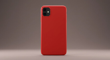 Red smartphone case, product photography in studio setting. Standing upright against a muted gray background.