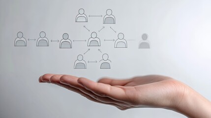 Abstract hand holding organizational chart displaying business connections and networking