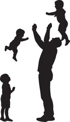 Silhouette of Father Playing with Children: Dad Tossing Kids in Air, Family Fun, Childhood Joy, Vector Graphic Illustration