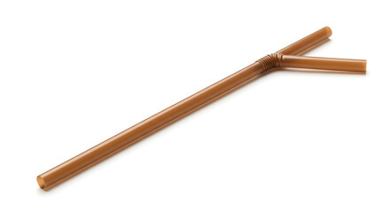 Isolated Brown Plastic Drinking Straw Object On White Background In Bright Lighting