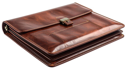 Brown Sleek leather business portfolio showcasing a professional and organized design, ideal for meetings, resumes, and office use, isolated on a solid white background
