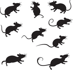 Obraz premium Silhouette Illustration of Mice: Black and White Vector Graphic of Rodents, Mouse Pests, Animal Clip Art for Design Projects