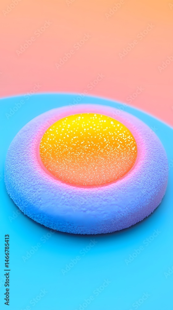 Poster pastel round object with textured surface and gradient lighting