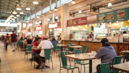 Obraz premium Urban indoor dining a blurred background food court experience with inviting atmosphere
