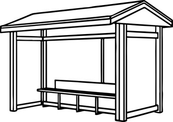 Bus shelter outline vector illustration line art