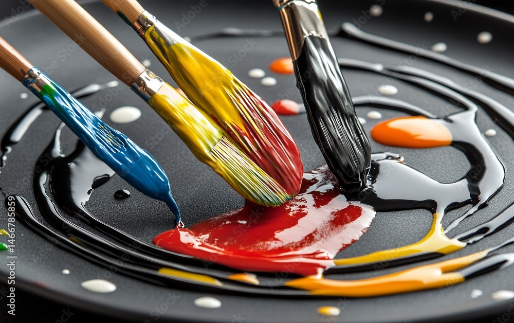 Poster Vibrant colors blending in liquid paints creating abstract artwork with textured patterns