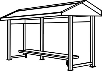 Bus shelter outline vector illustration line art