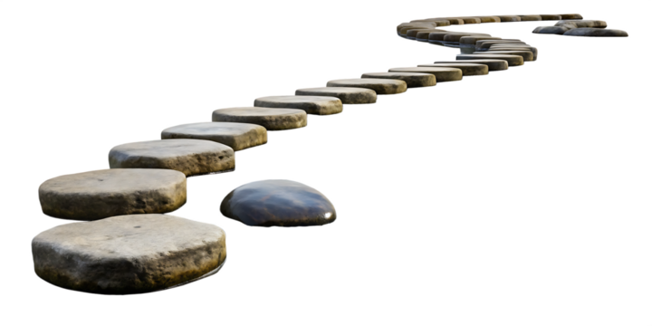 stepping stones crossing flowing water isolated on white background