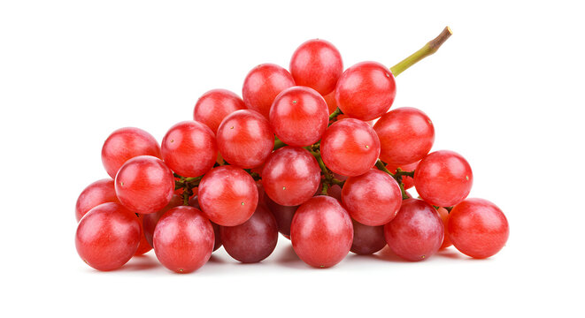 Vibrant Bunch Of Red Grapes Isolated On White Background Showing Freshness And Detail