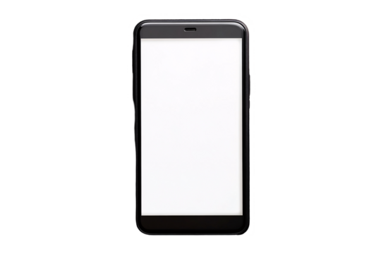 a black cell phone with a white screen