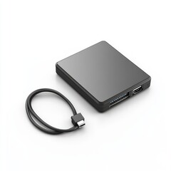 Gray usb hub with cable connector accessory isolated on white background