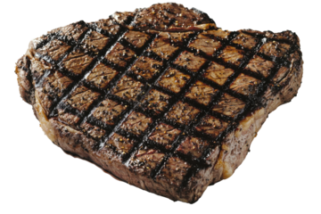 Grilled steak perfection Crispy crosshatch sear on white backdrop