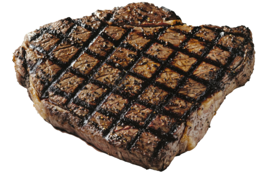 Grilled steak perfection Crispy crosshatch sear on white backdrop