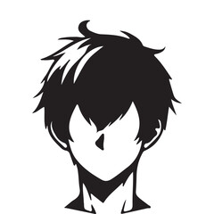 silhouette head boy anime avatar image vector illustration