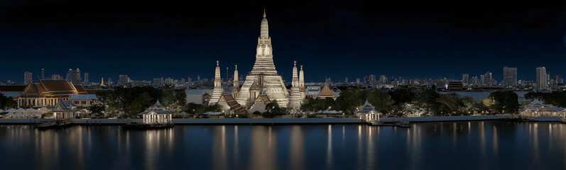 Wat Arun Ratchawararam Ratchawaramahawihan Night View: Wat Arun Ratchawararam Ratchawaramahawihan, a majestic Buddhist temple in Bangkok, Thailand.