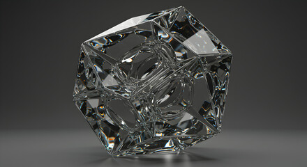 Abstract Geometric Crystalline Structure with Reflective Facets on Dark Gray Background