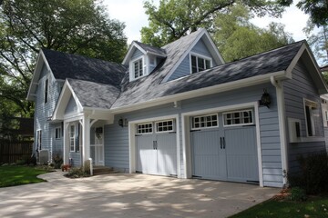 Light blue siding paired with slate-gray garage doors --ar 3:2 --v 7 Job ID: dd5cd58c-d25b-45aa-aa01-e35f6171166f