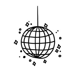 Hand drawn disco ball icon doodle in trendy style vector doodle icon mirror glittering with stars. Ideal for wedding, graduation party design templates