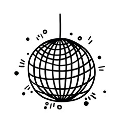 Hand drawn disco ball icon doodle in trendy style vector doodle icon mirror glittering with stars. Ideal for wedding, graduation party design templates