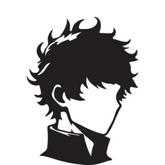 silhouette head boy anime avatar image vector illustration