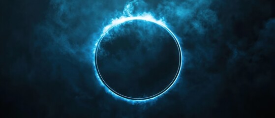 Abstract glowing neon circle on a dark blue background