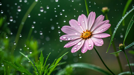 Cosmos Rainy Season beautiful pink flower blooms in cosmos during rainy season, showcasing nature vibrant colors and delicate details