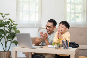 Homeschool learning session with father and son engaging together