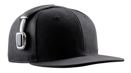 Stylish Headwear: A sleek, modern baseball cap with integrated headphones, showcasing a minimalist design that blends fashion and function seamlessly.