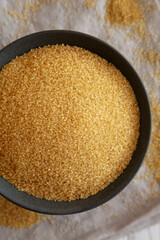 Organic Demerara Sugar in a Bowl, top view.