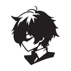 silhouette head boy anime avatar image vector illustration