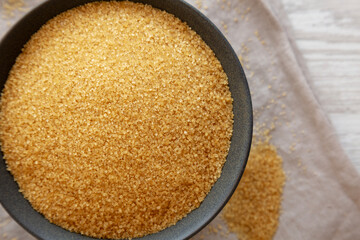 Organic Demerara Sugar in a Bowl, top view.